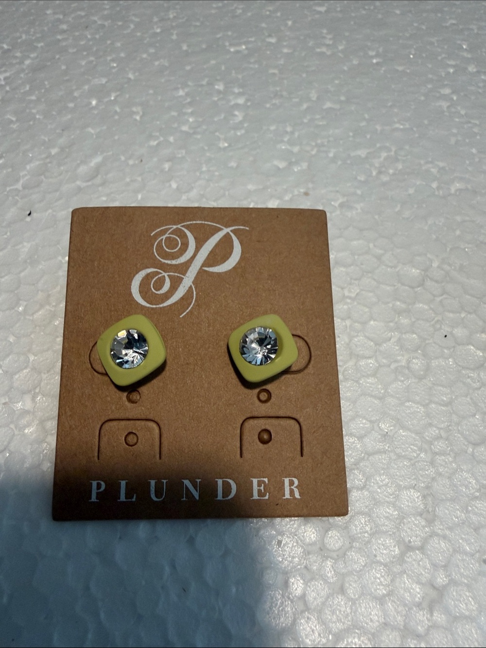 Plunder Lime Green Square Crystal Studs